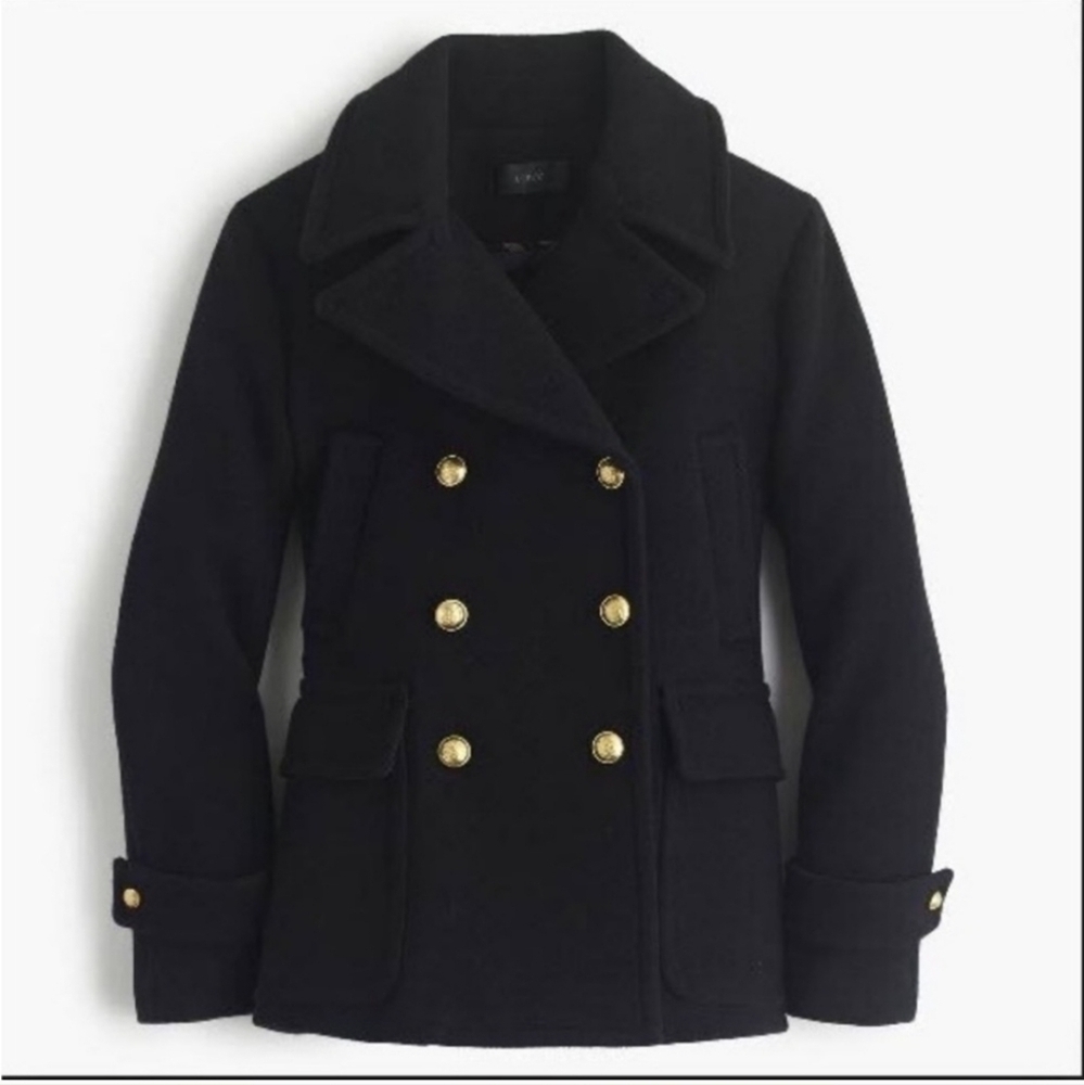 J.Crew Nello Gori Women's BLACK Majesty Peacoat Stadium Cloth Coat